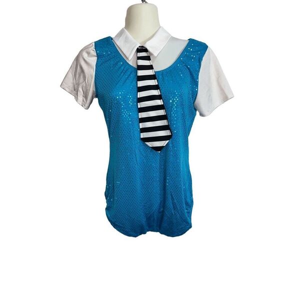 Dansco Dance Costume Paper Boy Newsie Size L 6pc Suspender Sequins Pantsuit Blue - Picture 2 of 9